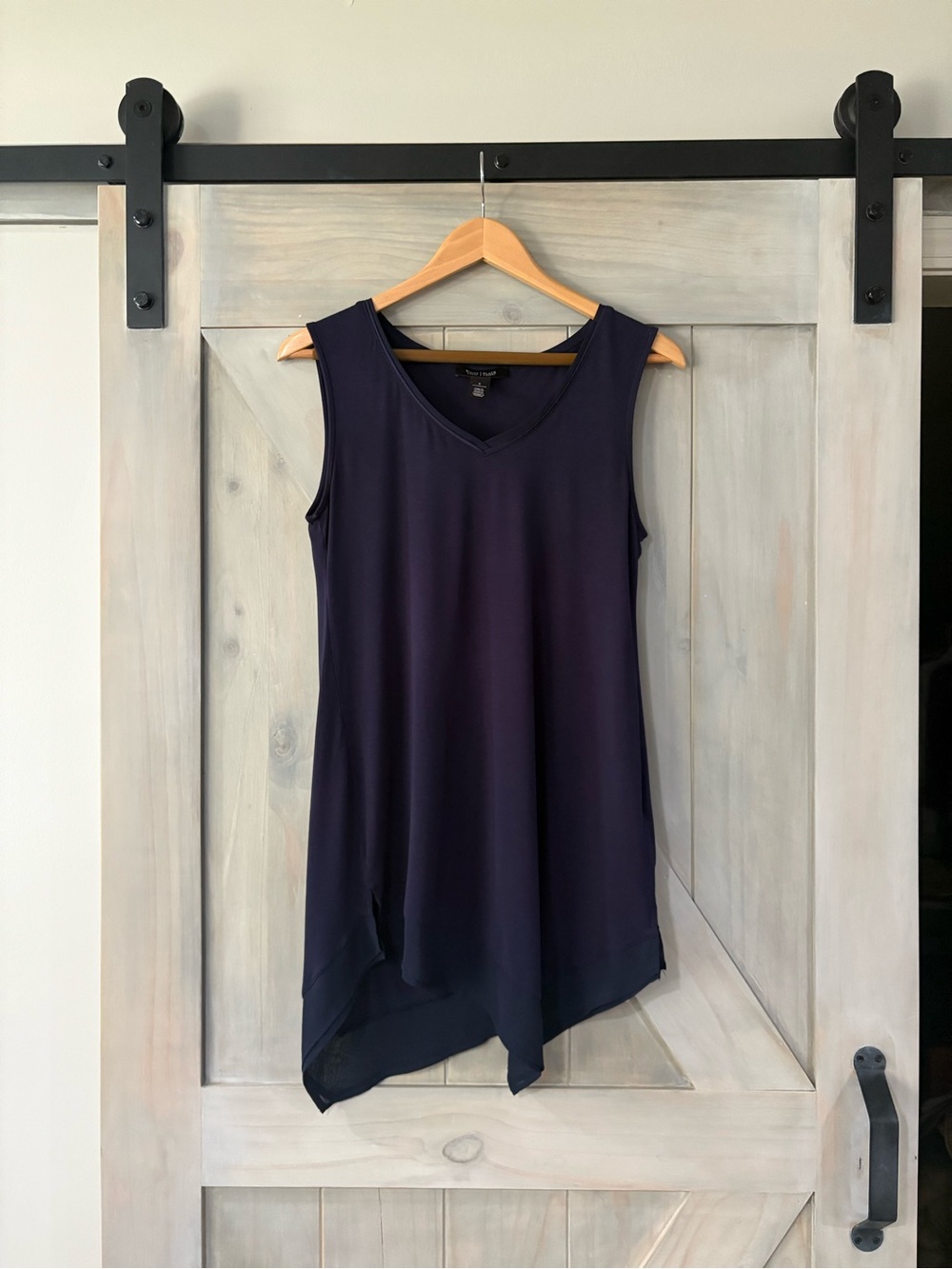 WHBM Navy Sleeveless V-Neck Asymmetric Hem Dress